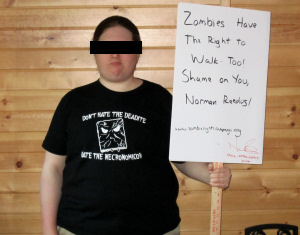 Shirt on a picketing ZRC staffer (picket sign and Norman Reedus signature not included)